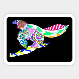 the fossil bird dinosaur ecopop in rainbow mandala pattern Sticker